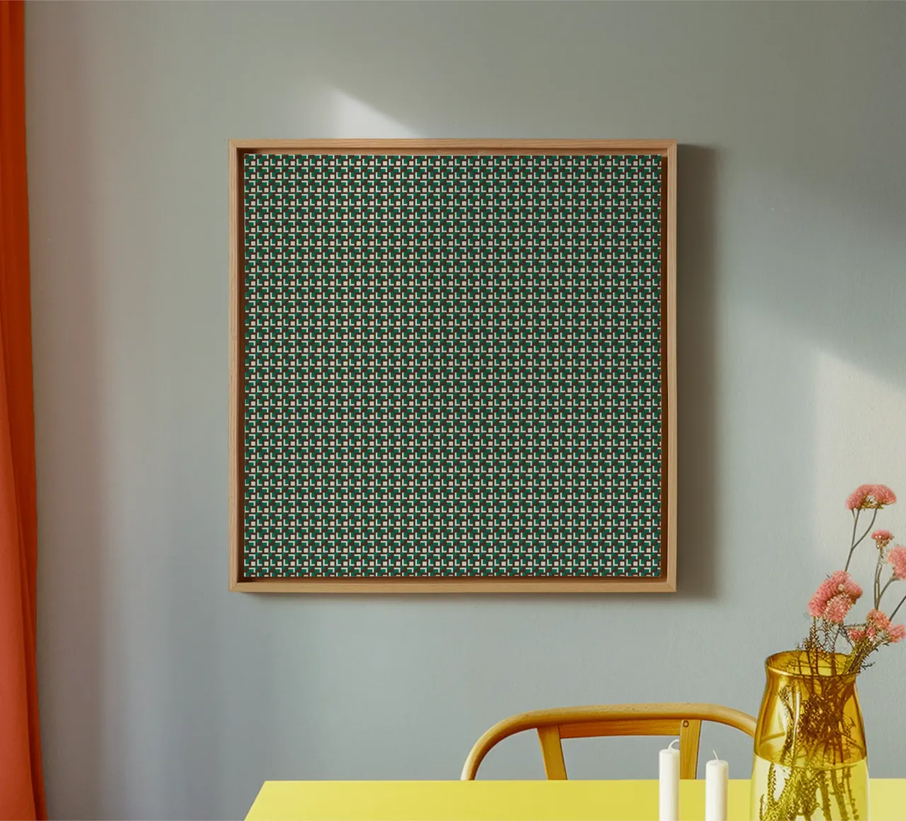 Interlocking grid pattern canvas with Floater frame by Little Dean