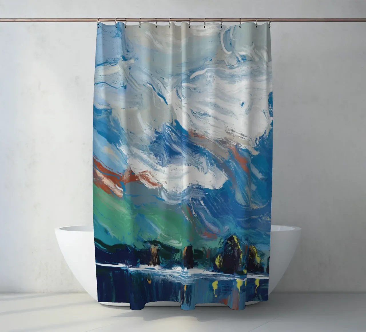Swirling clouds shower curtain by Little Dean