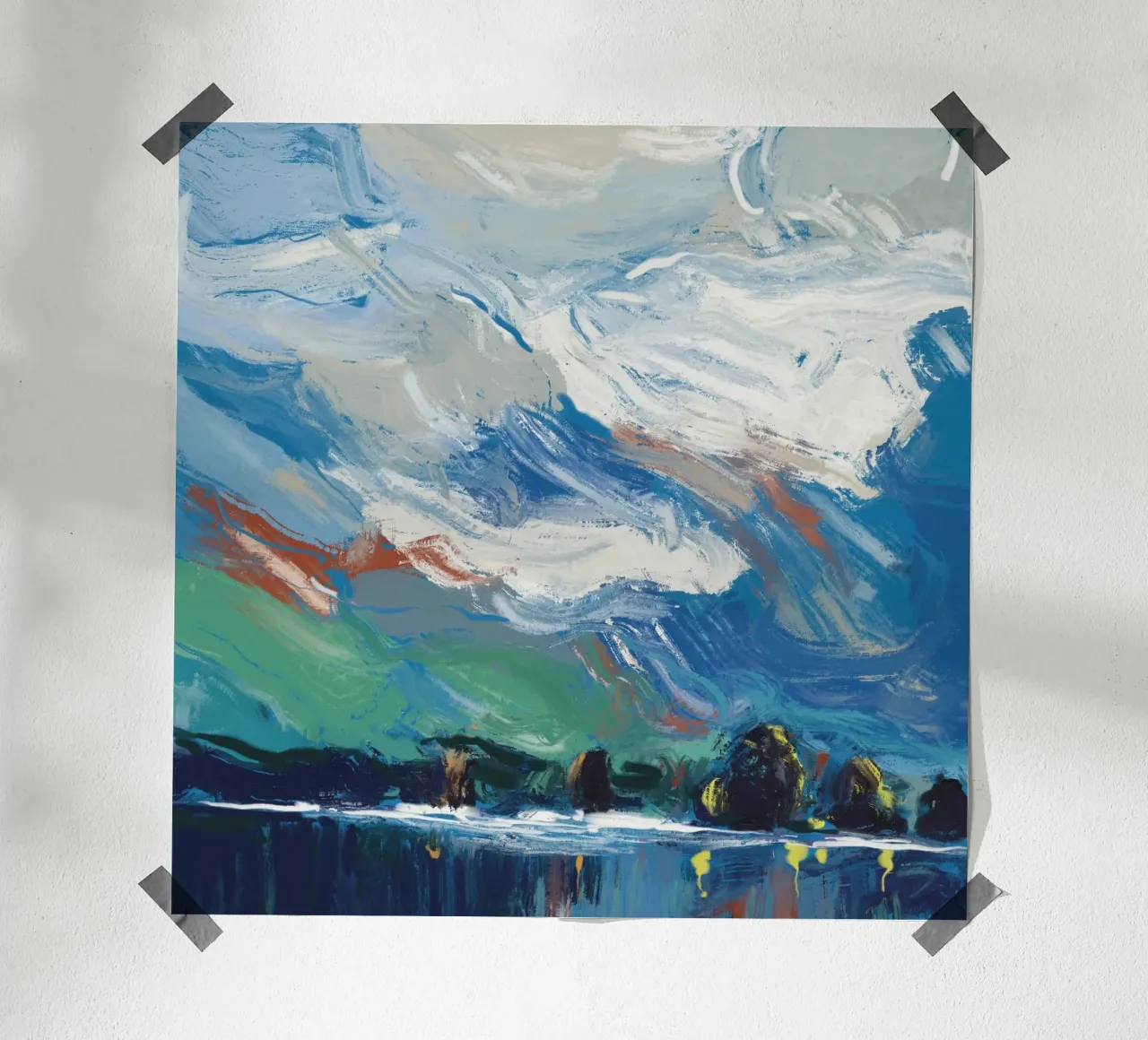 Nuvole vorticose poster con telaio in legno da Little Dean