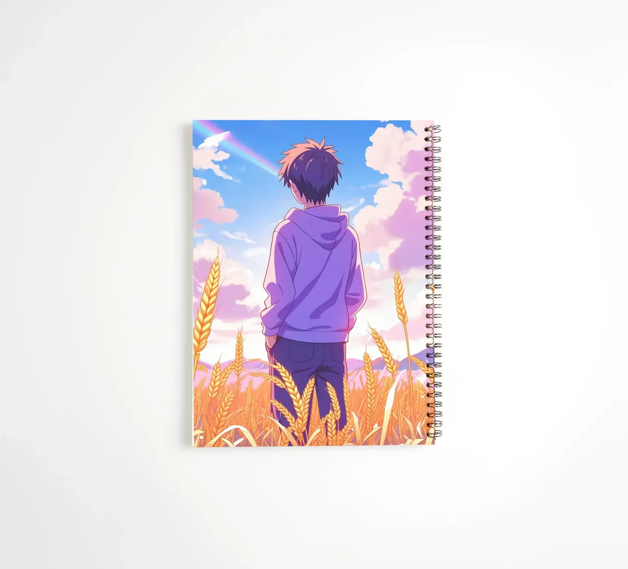 A Boy Standing In Open Crop Field At Sunny Day Lofi Art spiral notebook by LoFi Gallery