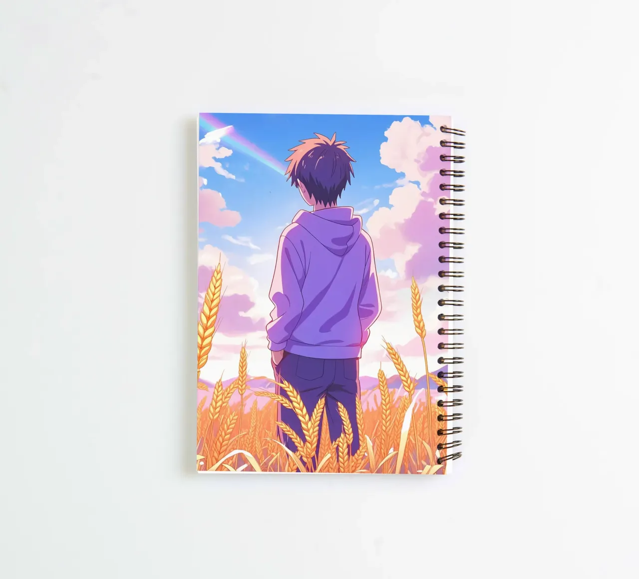 A Boy Standing In Open Crop Field At Sunny Day Lofi Art spiral notebook by LoFi Gallery