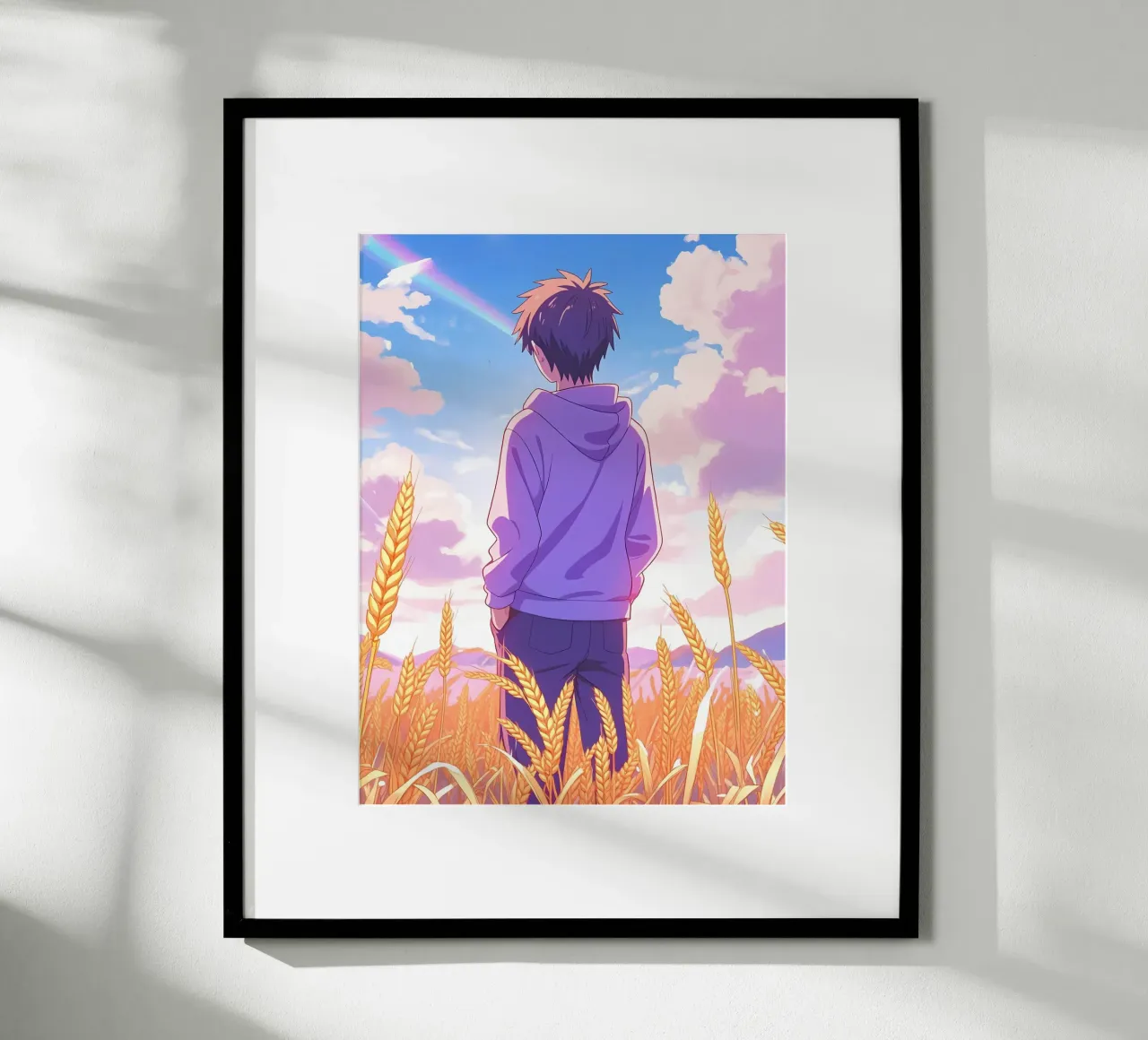 Un ragazzo in piedi in un campo di grano aperto in una giornata di sole Lofi Art carta hahnemühle da LoFi Gallery