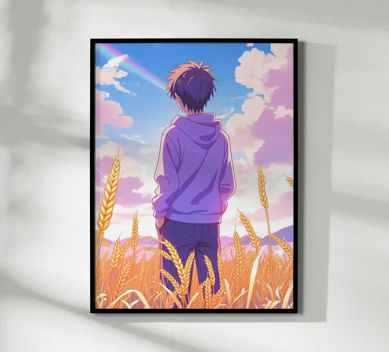 Un ragazzo in piedi in un campo di grano aperto in una giornata di sole Lofi Art carta hahnemühle da LoFi Gallery