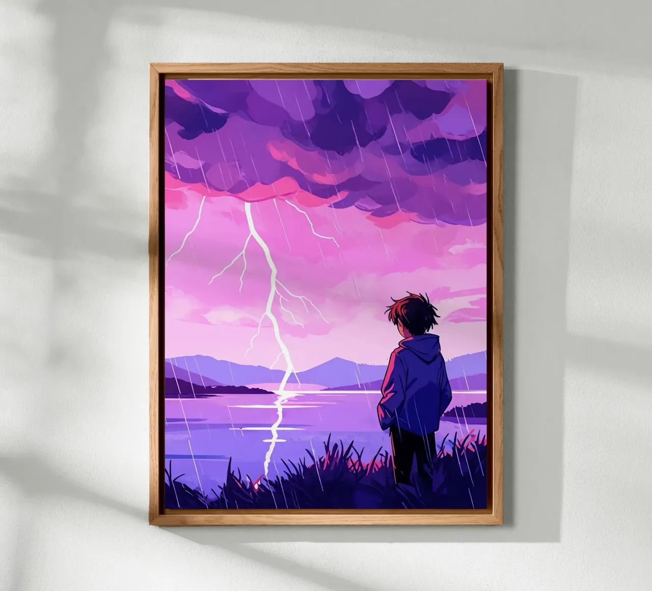 Un ragazzo in piedi a tempesta di fulmini in sera Lofi Art alluminio dibond da LoFi Gallery