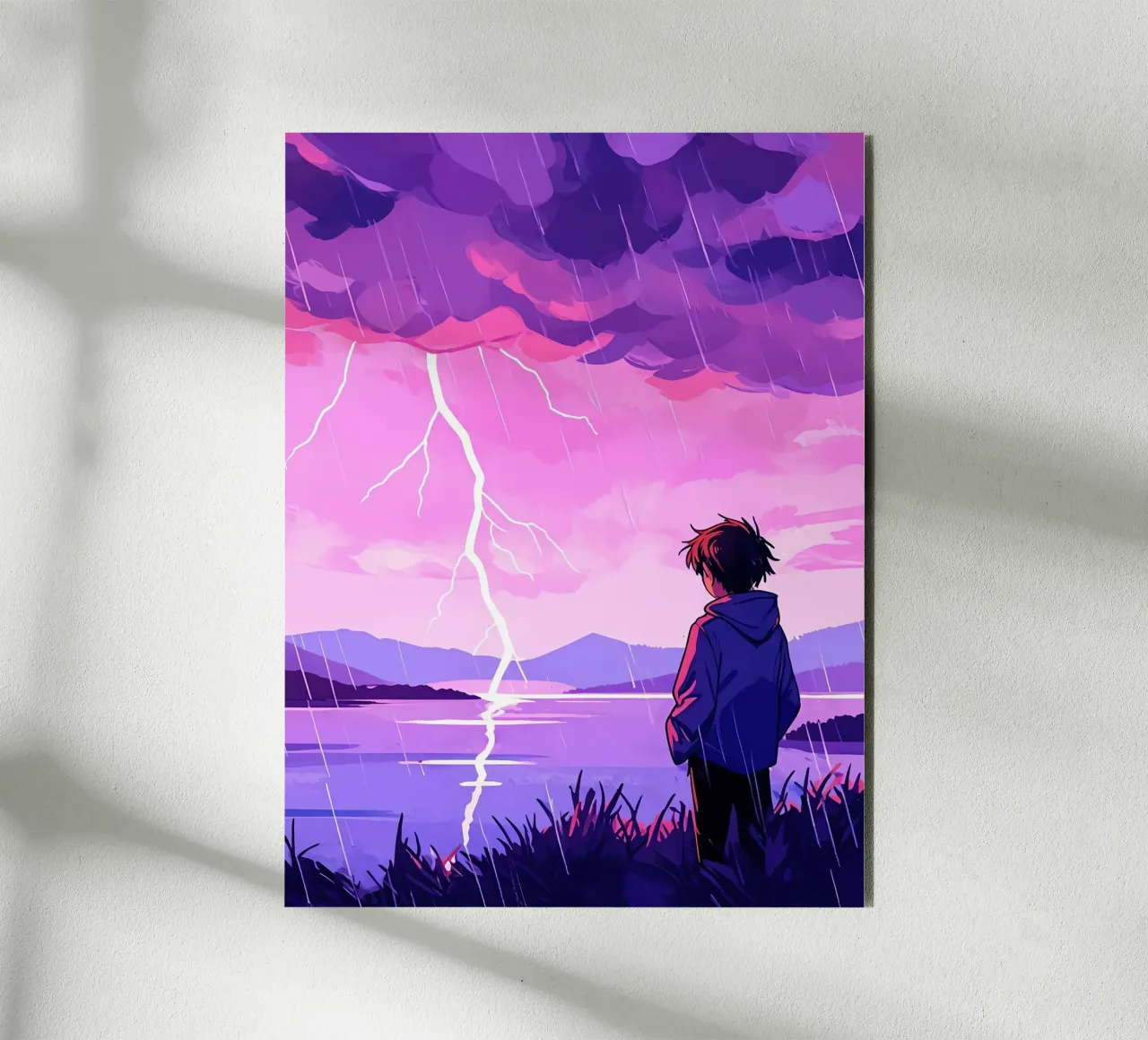 Un ragazzo in piedi a tempesta di fulmini in sera Lofi Art alluminio dibond da LoFi Gallery