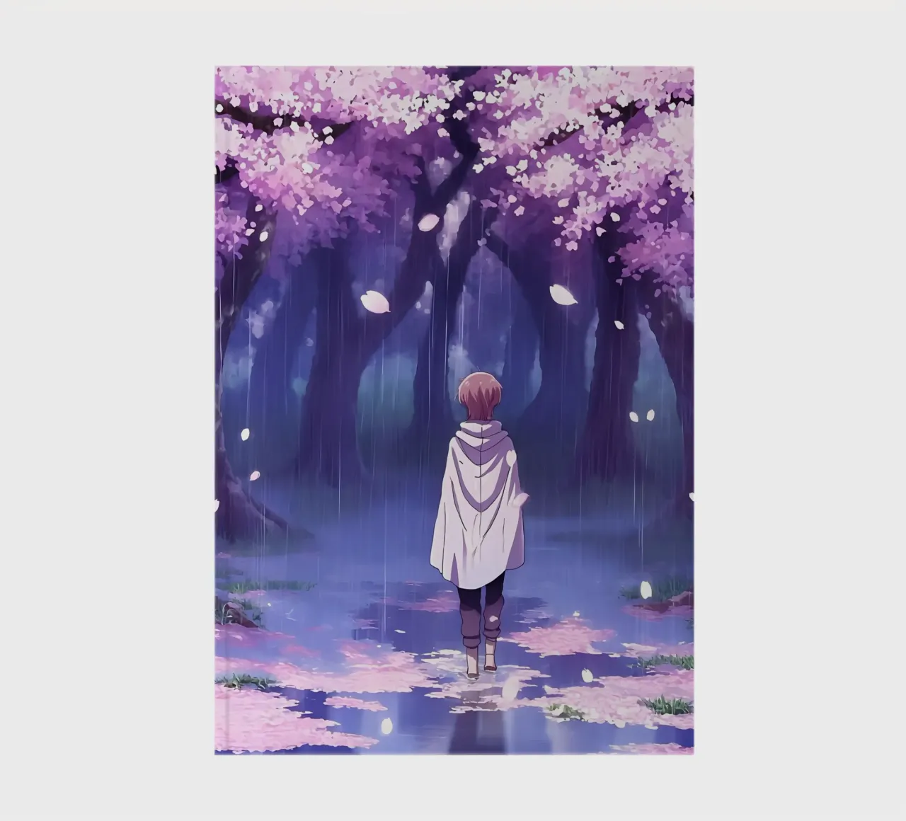 A Boy Walking Through The Cherry Blossom Trees Lofi Art notebook by LoFi Gallery