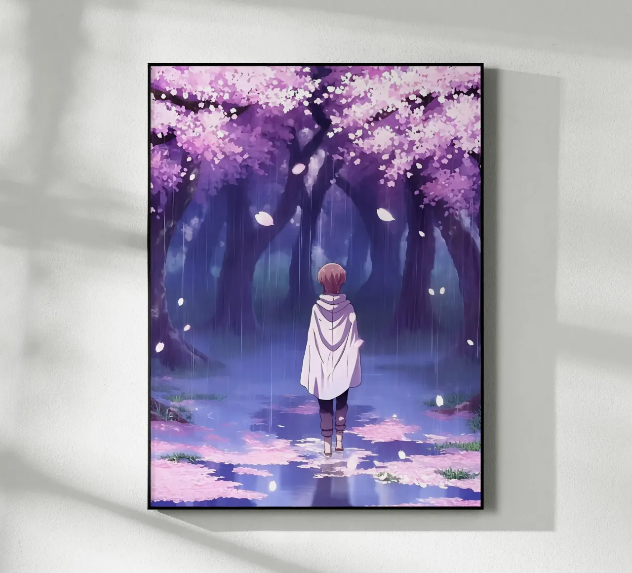 Un ragazzo che cammina tra gli alberi di ciliegio in fiore Lofi Art plexiglass da LoFi Gallery