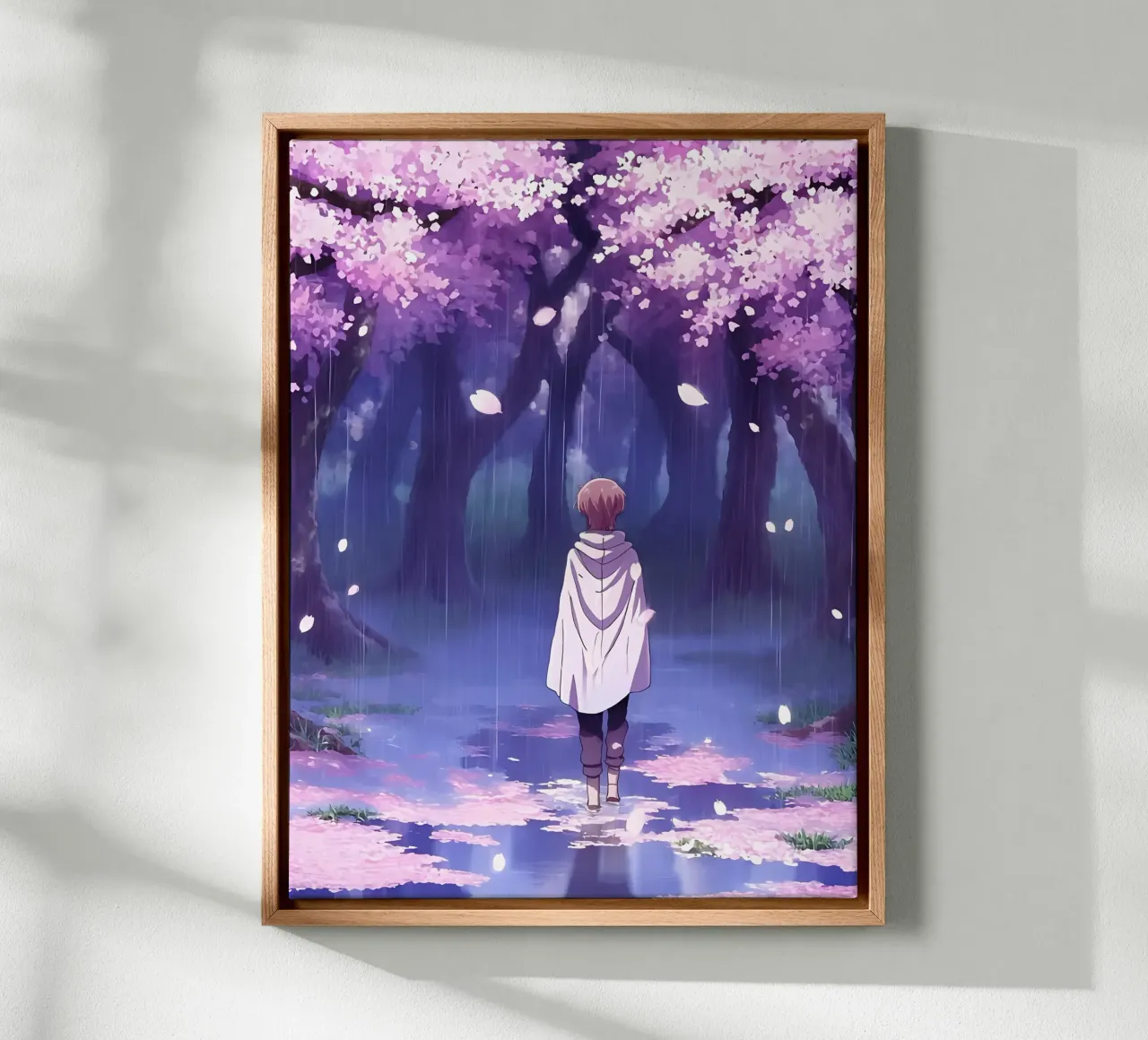 Un garçon se promenant dans les cerisiers en fleurs Lofi Art toile de LoFi Gallery