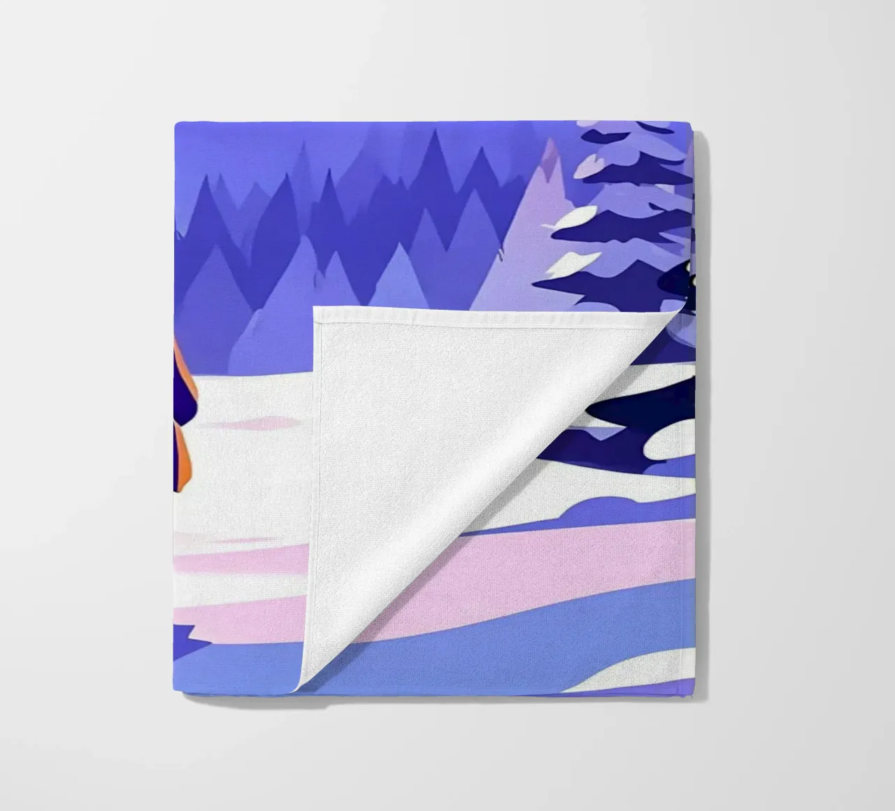 Una donna che cammina attraverso la foresta notturna innevata dalla luna Lofi Art telo mare da LoFi Gallery