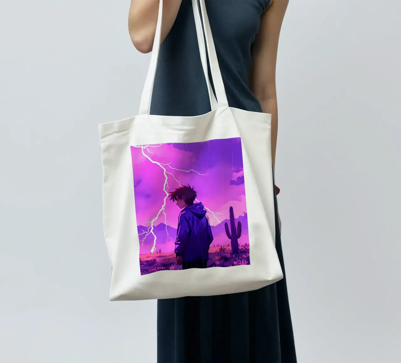 Un By debout devant l'orage dans le désert Lofi Art tote bag de LoFi Gallery