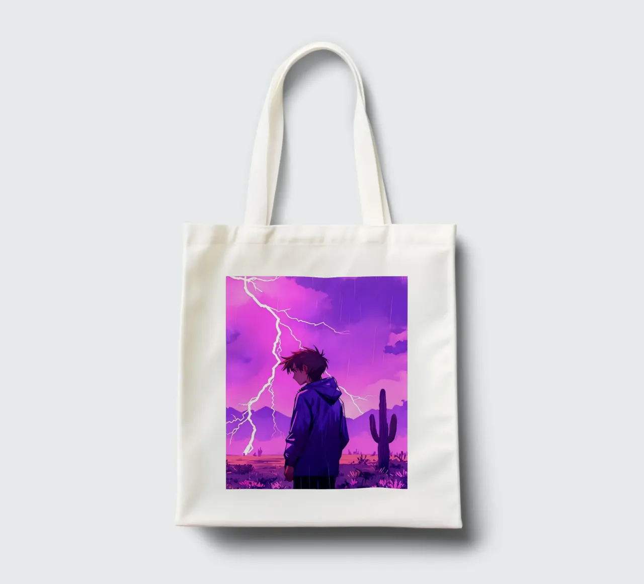 Un By debout devant l'orage dans le désert Lofi Art tote bag de LoFi Gallery
