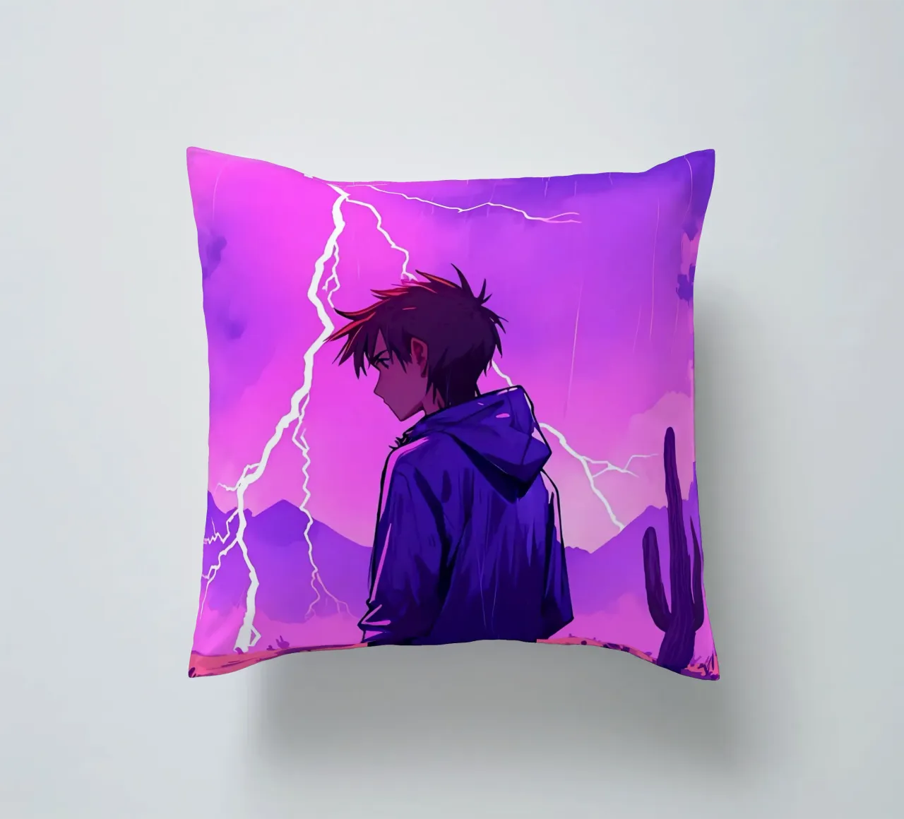 Un By debout devant l'orage dans le désert Lofi Art coussin de LoFi Gallery