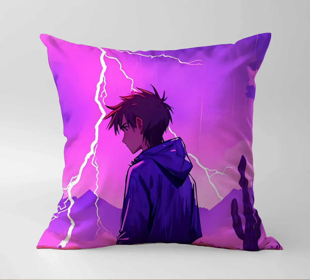 Un By debout devant l'orage dans le désert Lofi Art coussin de LoFi Gallery