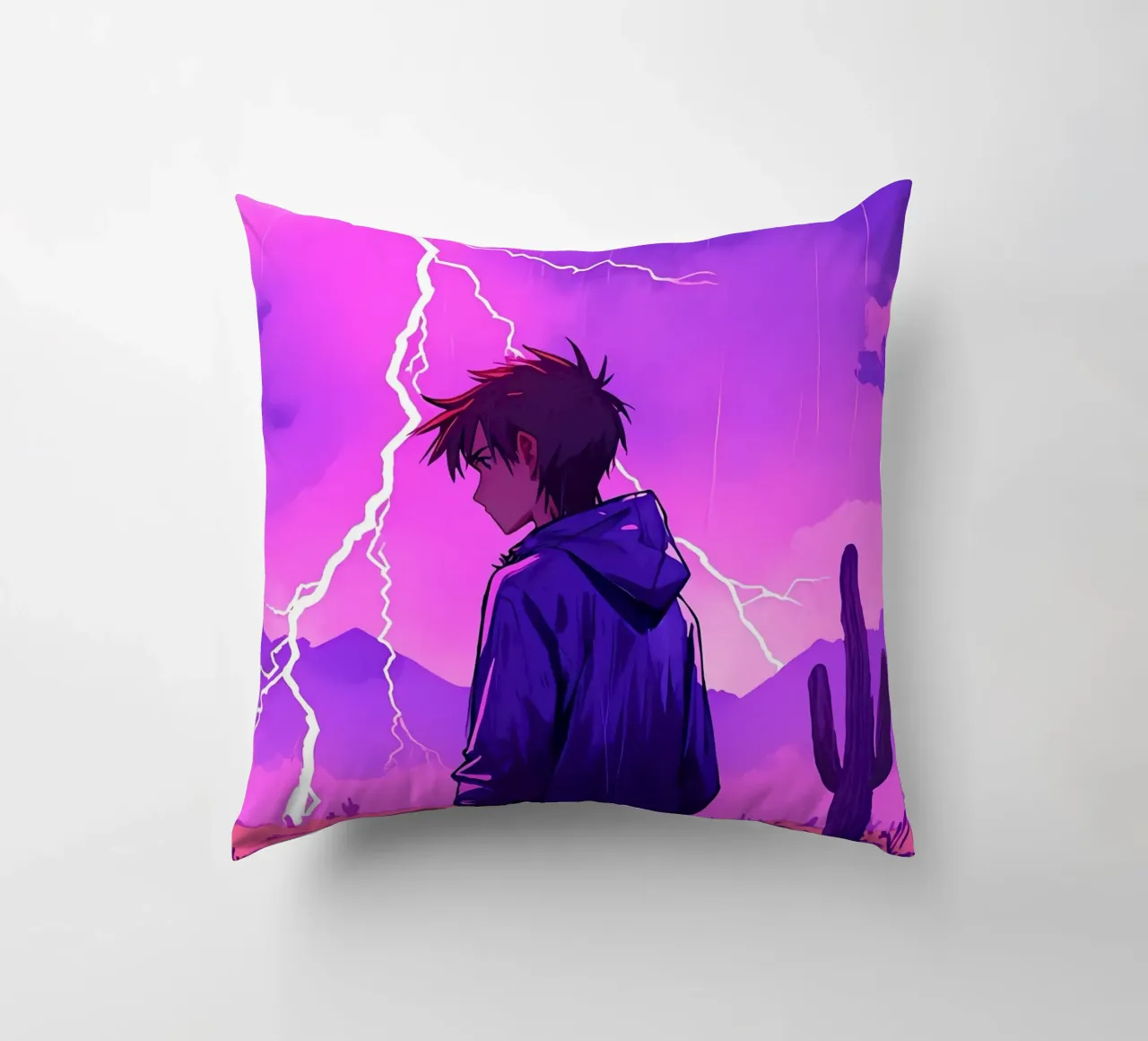 Un By debout devant l'orage dans le désert Lofi Art coussin de LoFi Gallery