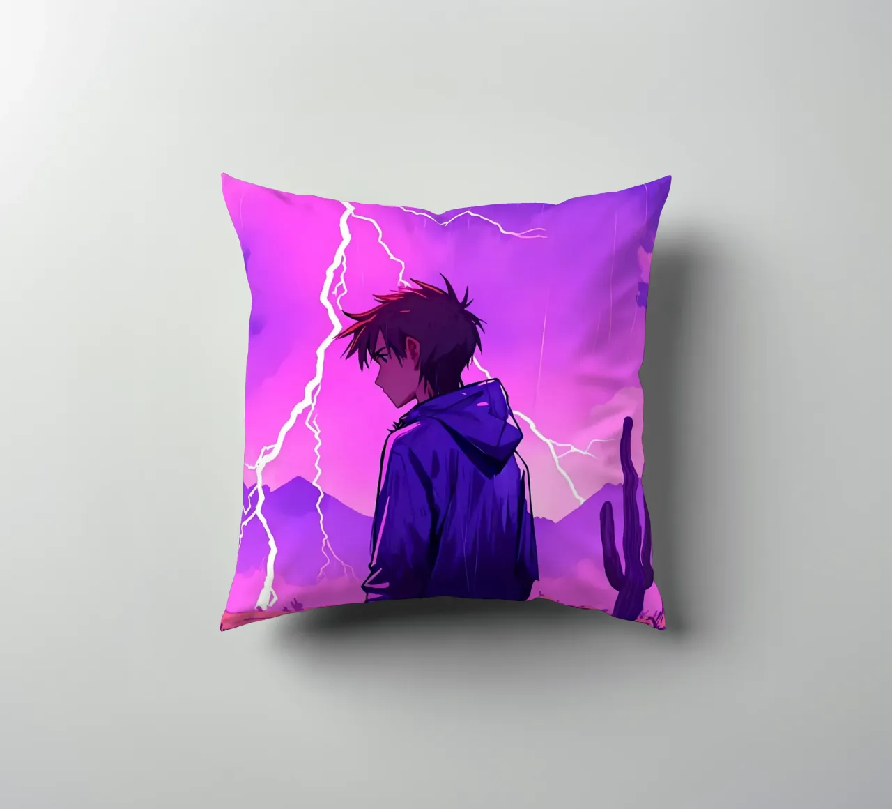 Un By debout devant l'orage dans le désert Lofi Art coussin de LoFi Gallery