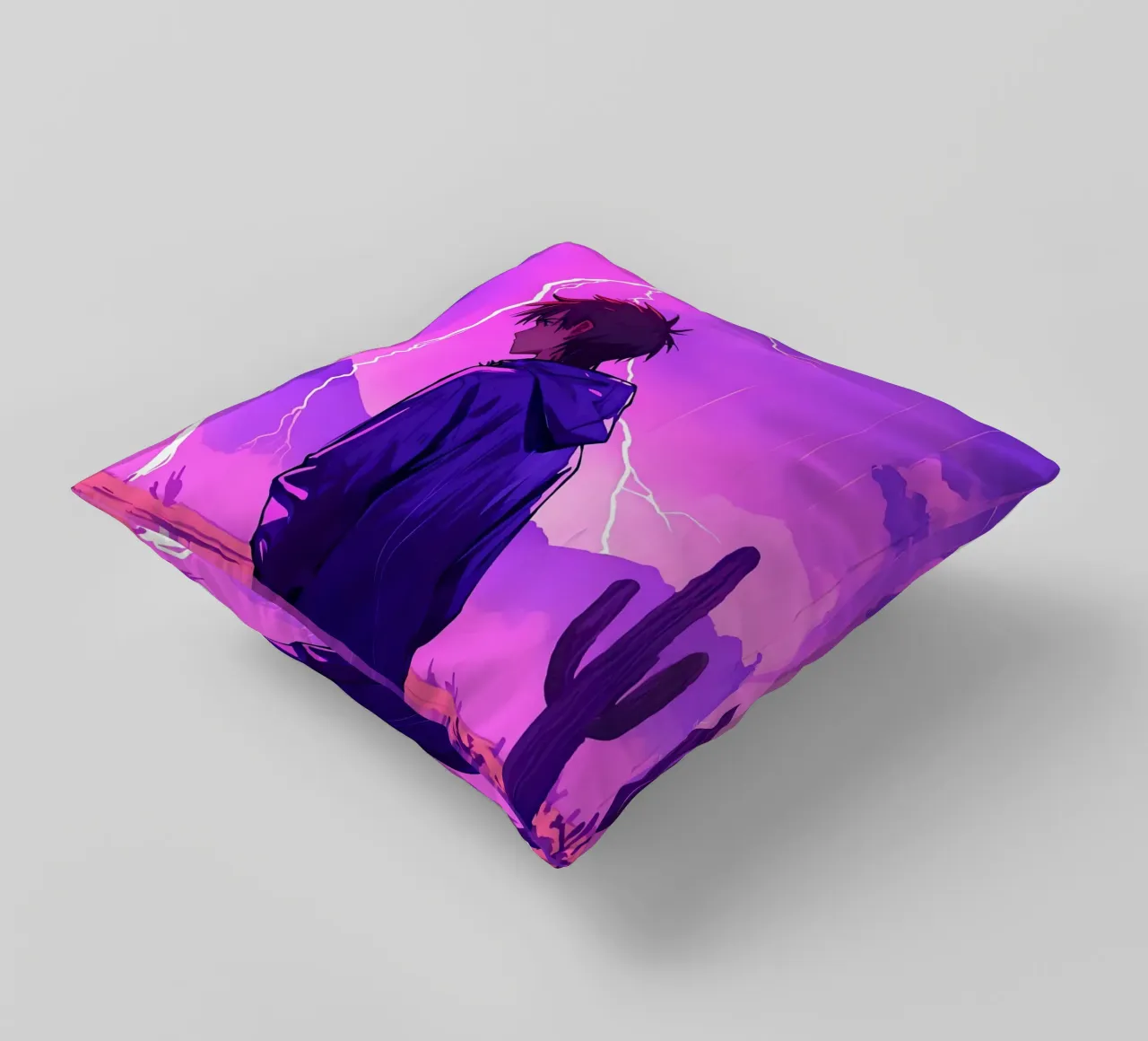 Un By debout devant l'orage dans le désert Lofi Art coussin de LoFi Gallery