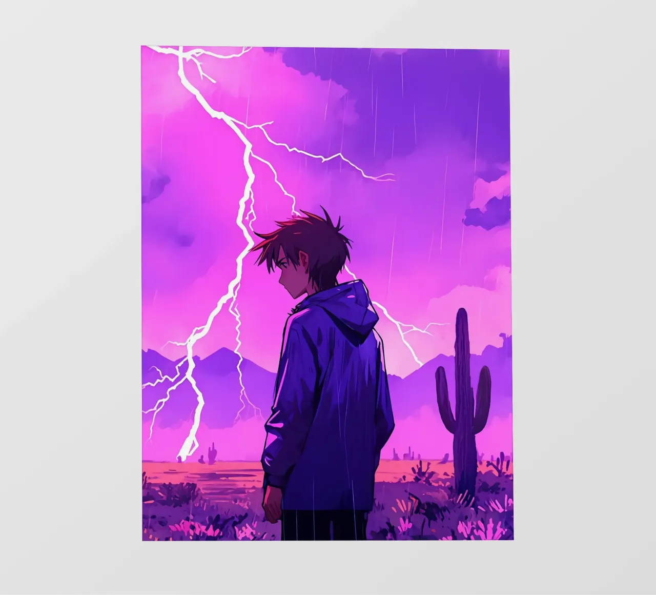 A By Standing At The Lightning Storm In Desert Lofi Art lámina retroiluminada de LoFi Gallery