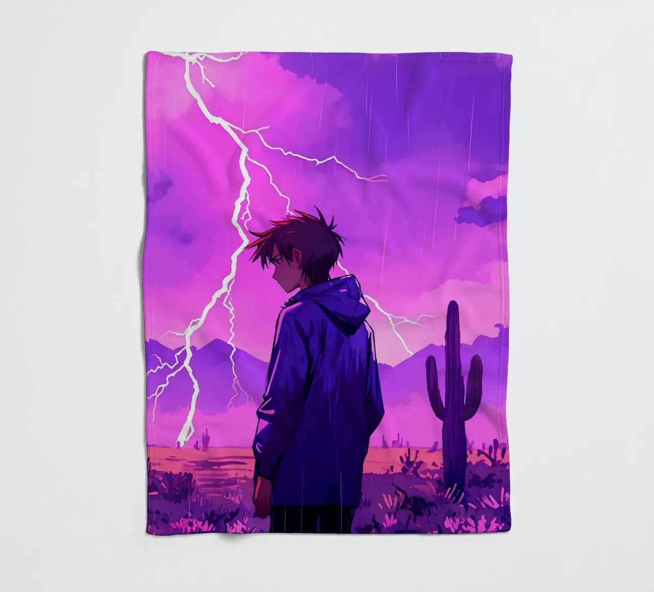Un By debout devant l'orage dans le désert Lofi Art plaid polaire de LoFi Gallery