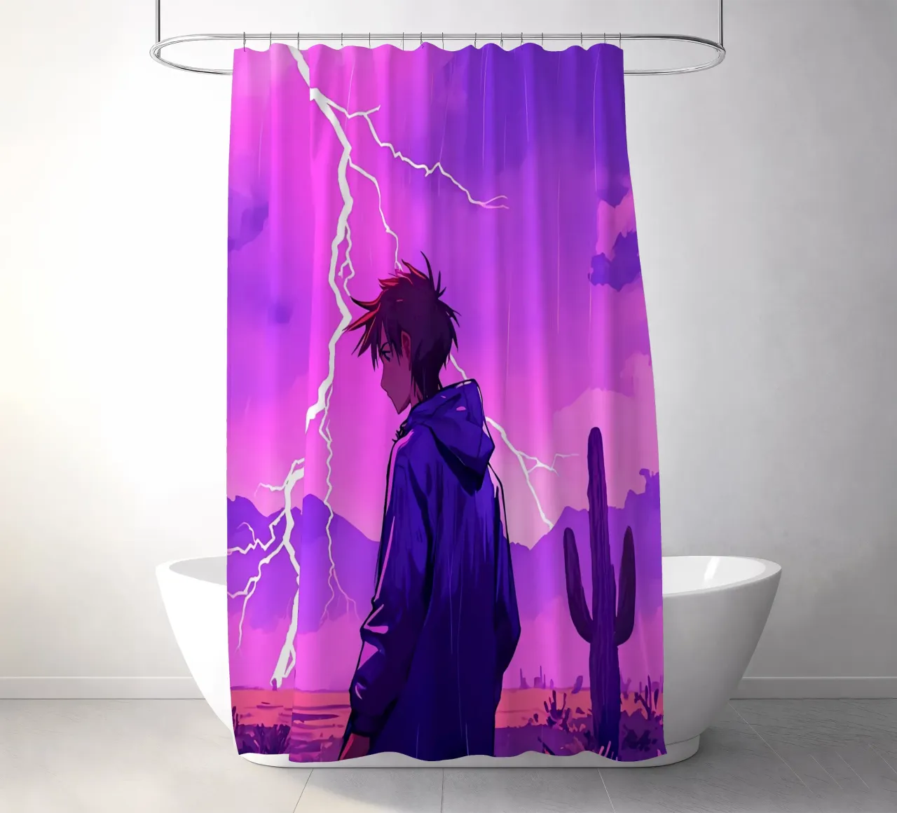 Un By debout devant l'orage dans le désert Lofi Art rideau de douche de LoFi Gallery