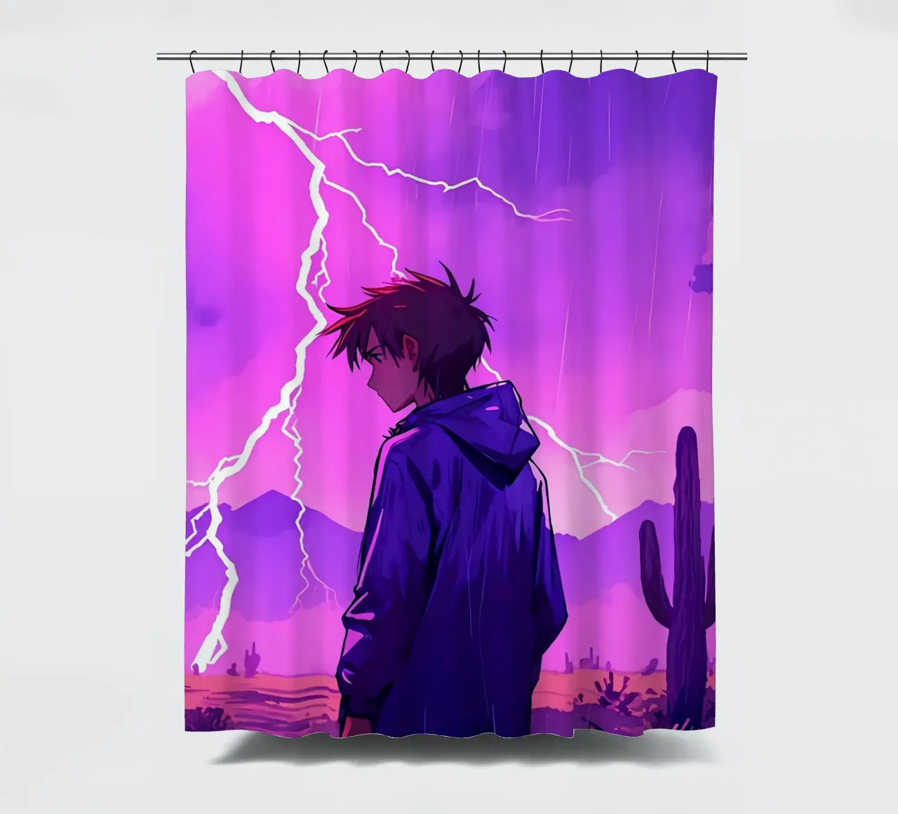 Un By debout devant l'orage dans le désert Lofi Art rideau de douche de LoFi Gallery