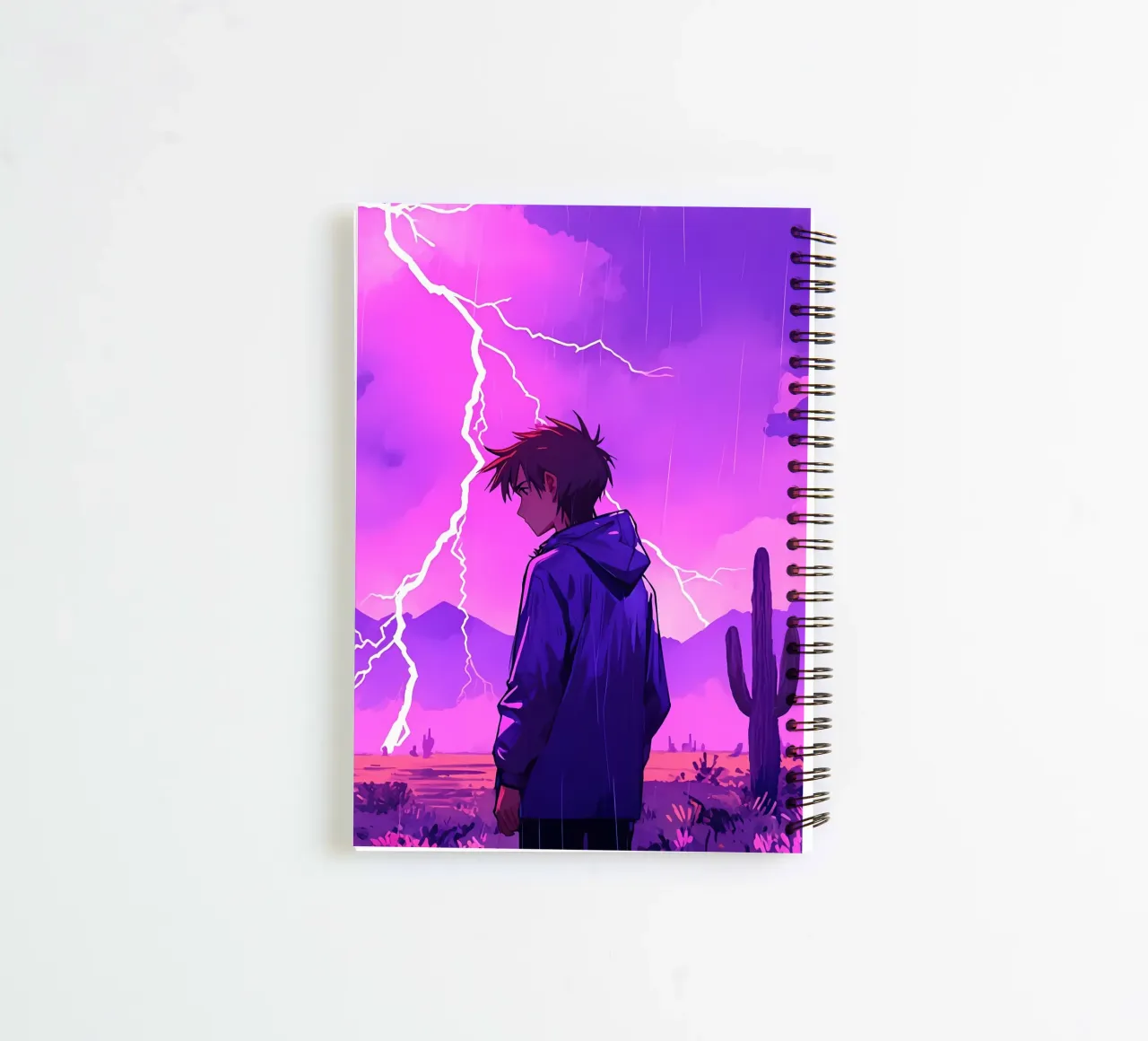 A By Standing At The Lightning Storm In Desert Lofi Art spiral notebook by LoFi Gallery