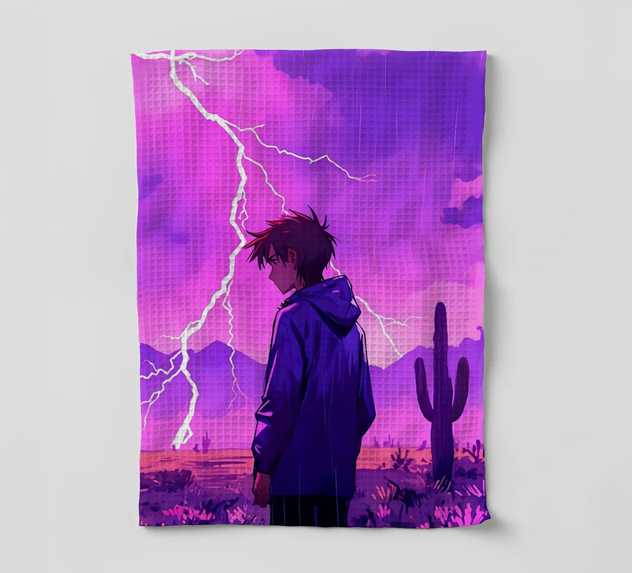 Un By debout devant l'orage dans le désert Lofi Art torchon de LoFi Gallery