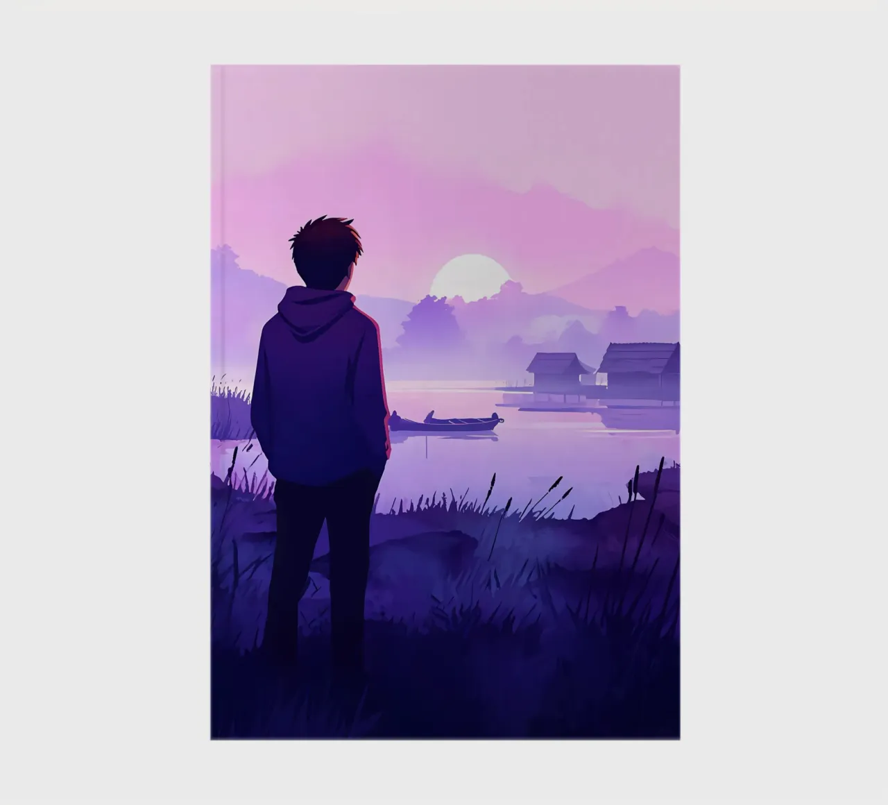 A Boy Standing At Lakeside In Evening Lofi Art notebook by LoFi Gallery