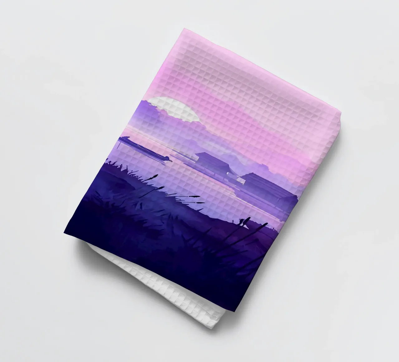 Un ragazzo in piedi in riva al lago di sera Lofi Art canovaccio da cucina da LoFi Gallery