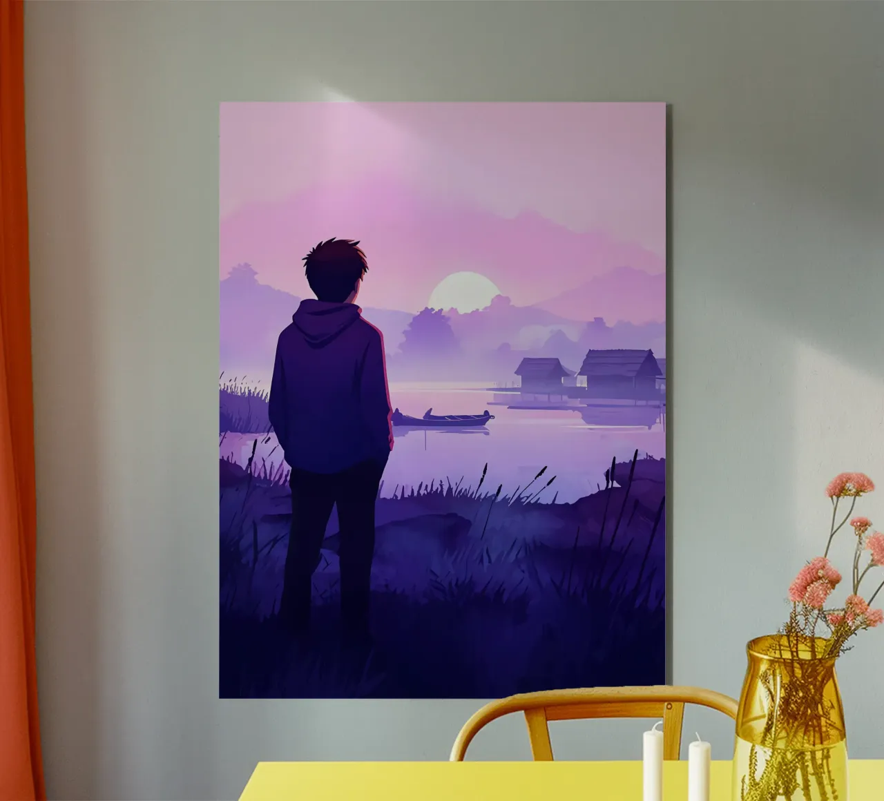 A Boy Standing At Lakeside In Evening Lofi Art forex plate by LoFi Gallery