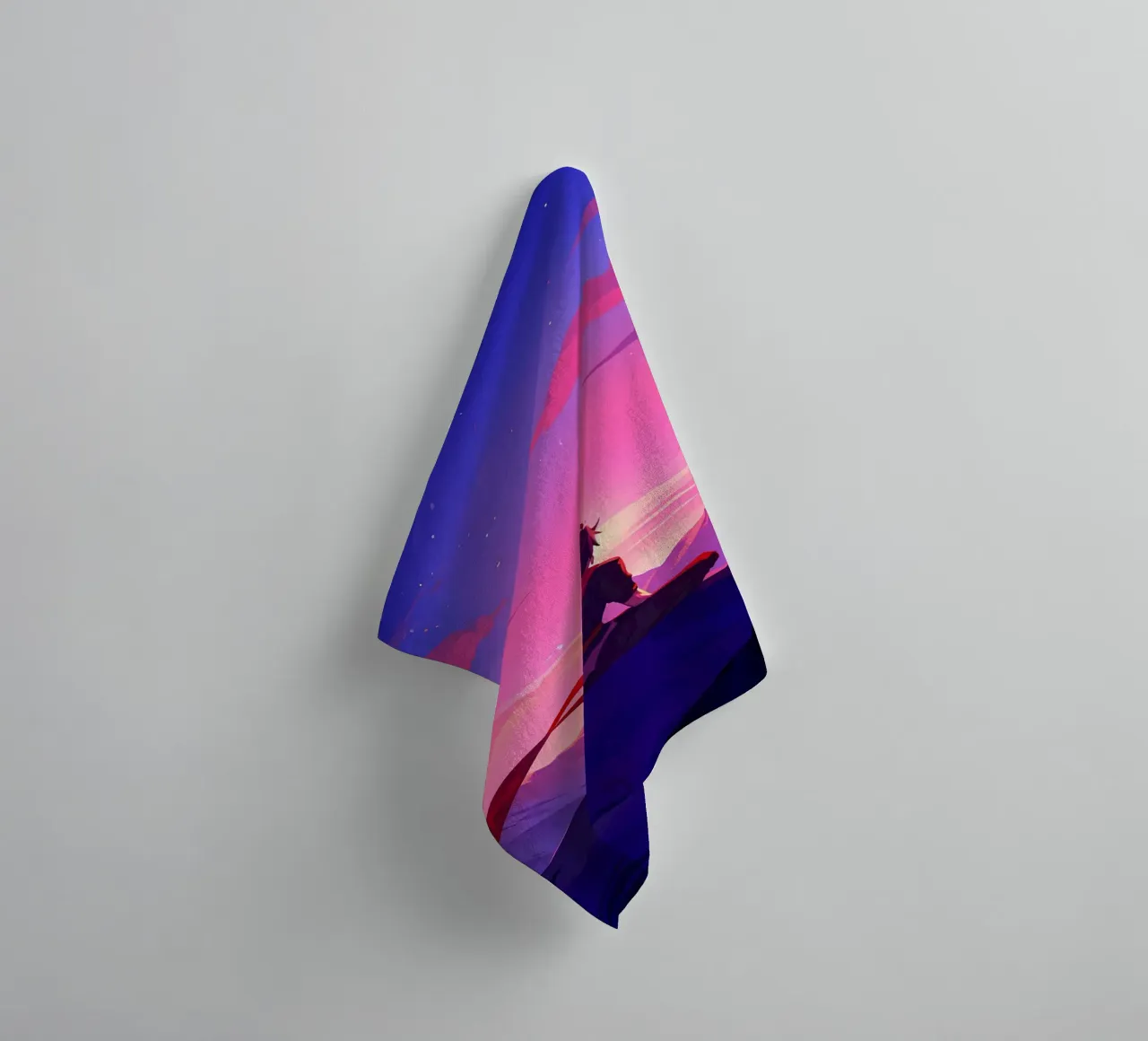 A Man Sitting On A Mountain Rock Looking At Sunset Lofi Art towel by LoFi Gallery