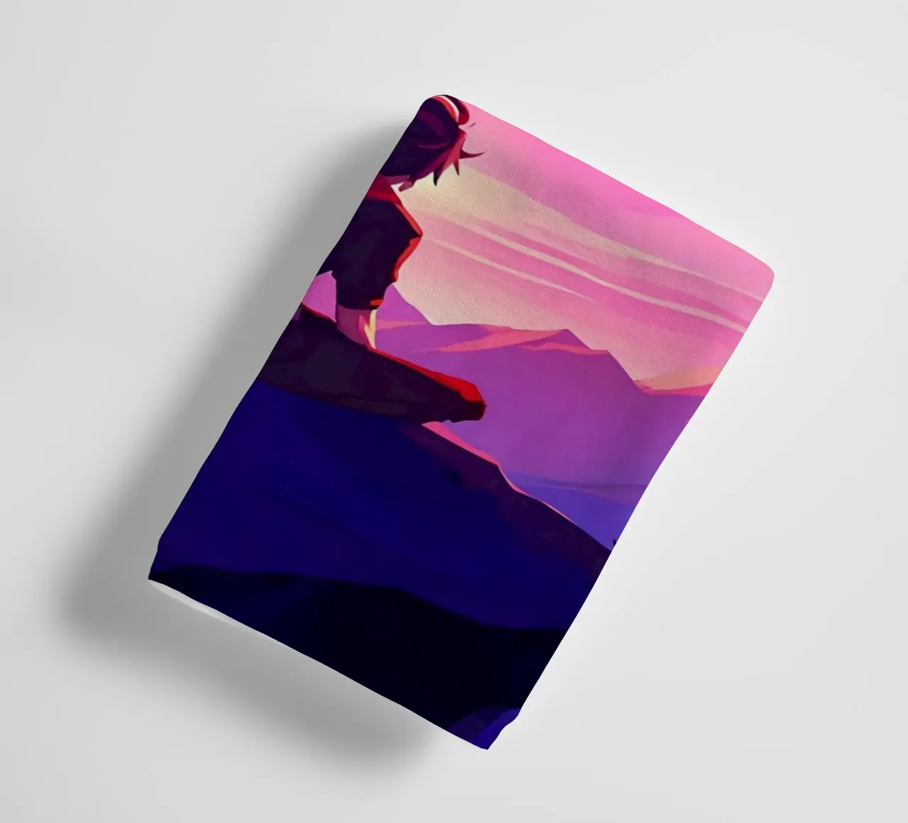 A Man Sitting On A Mountain Rock Looking At Sunset Lofi Art towel by LoFi Gallery