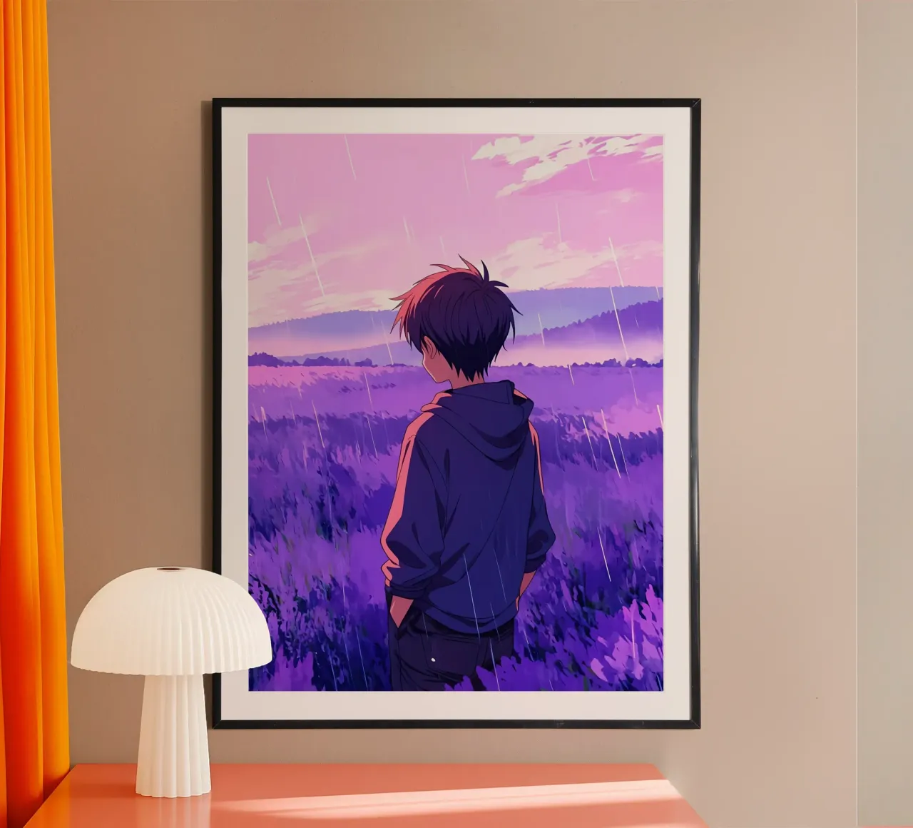 A Boy Standing And Looking At Lavender Field Lofi Art hahnemühle by LoFi Gallery