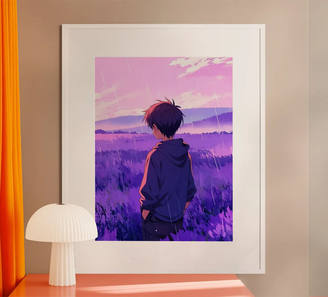 A Boy Standing And Looking At Lavender Field Lofi Art hahnemühle by LoFi Gallery