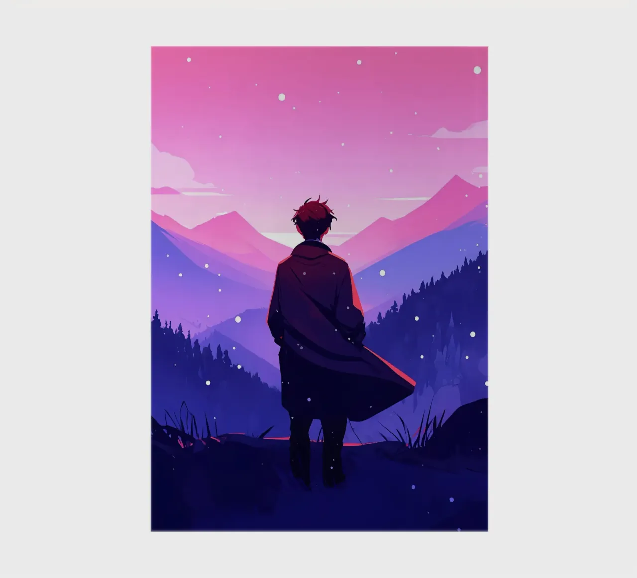 A Man Walking Through Dense Mountain In Snowfall Lofi Art notebook by LoFi Gallery