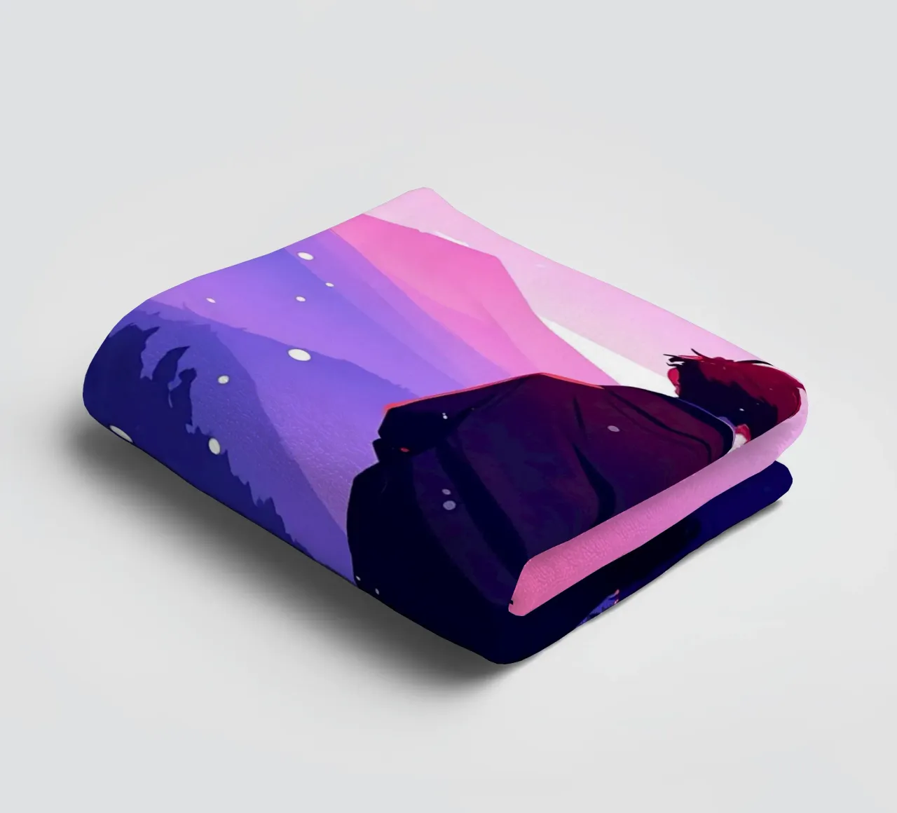 A Man Walking Through Dense Mountain In Snowfall Lofi Art towel by LoFi Gallery