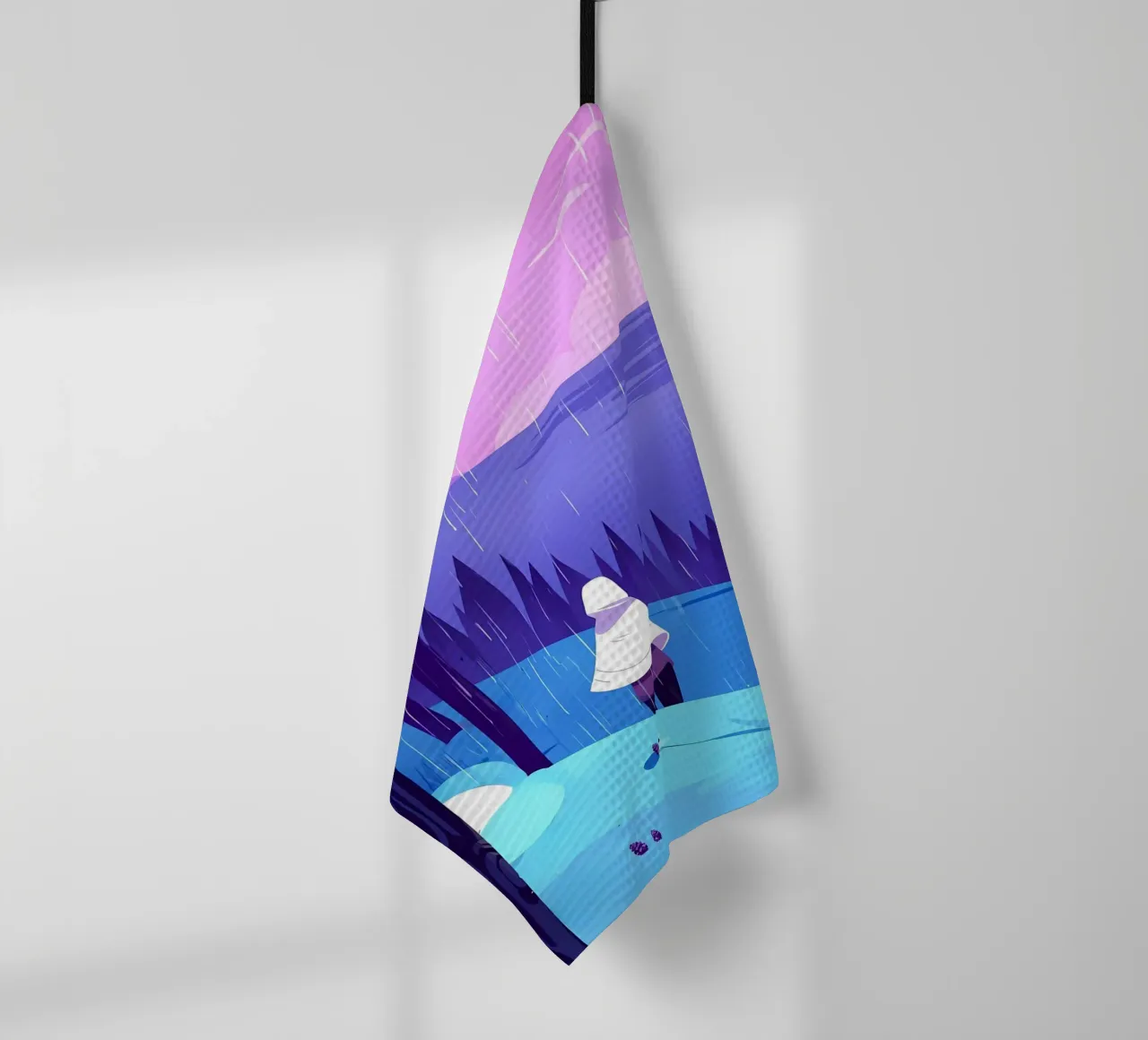 A Woman Walking Through The Rain Forest Near Ocean Lofi Art tea towel by LoFi Gallery