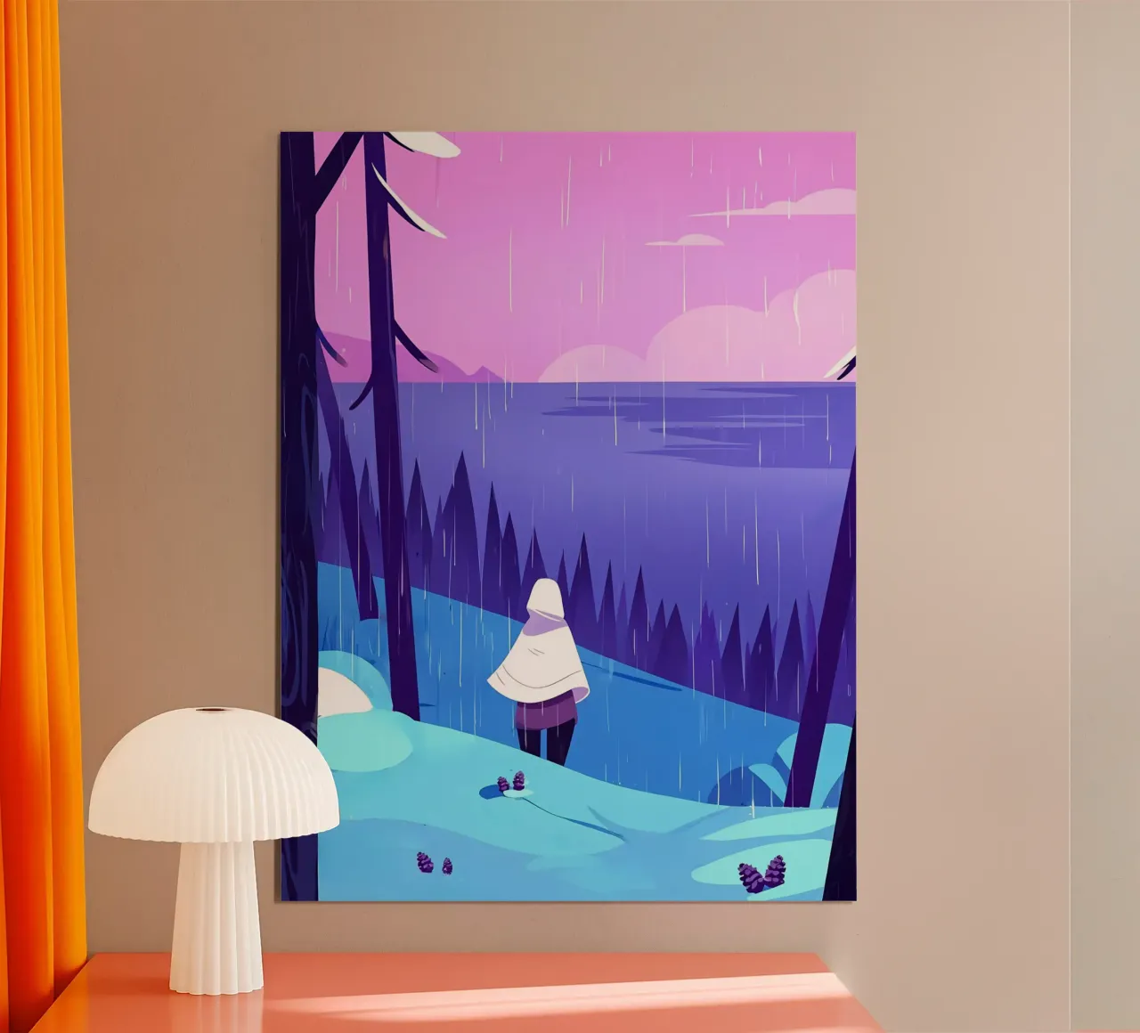 Eine Frau zu Fuß durch den Regenwald in der Nähe von Ozean Lofi Kunst Hahnemühle von LoFi Gallery