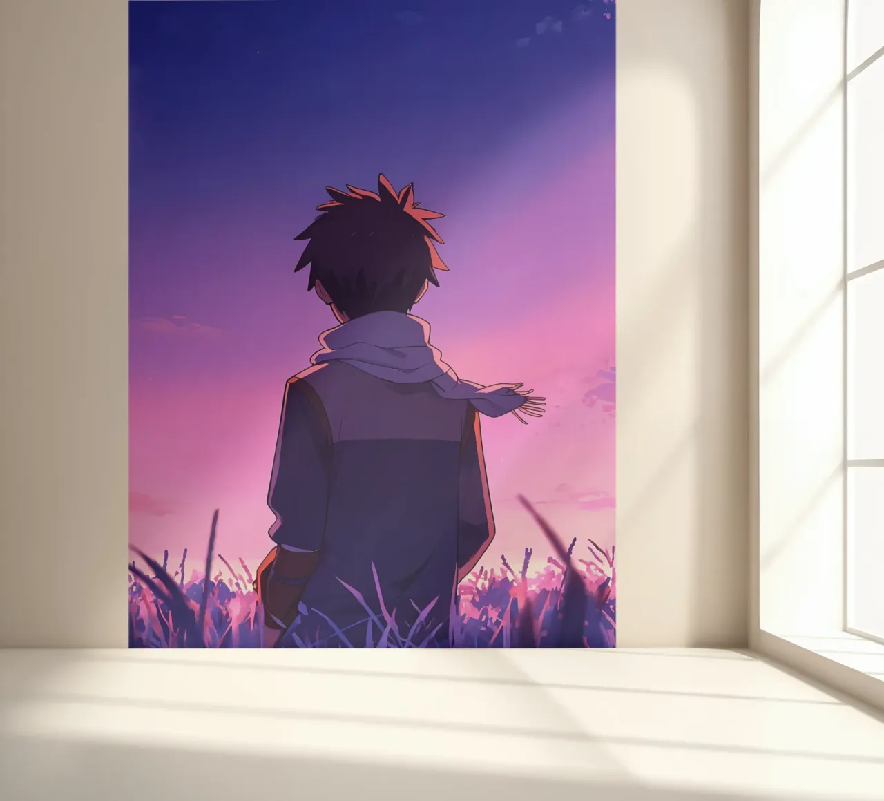 A Boy Looking At Sunset In Long Grass Field Lofi Art photo wallpaper by LoFi Gallery