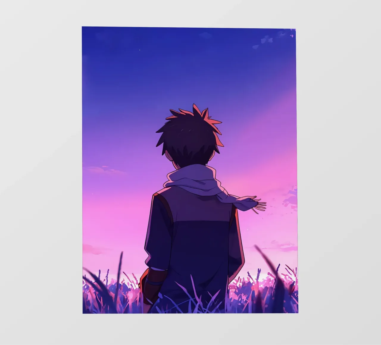 A Boy Looking At Sunset In Long Grass Field Lofi Art photo wallpaper by LoFi Gallery