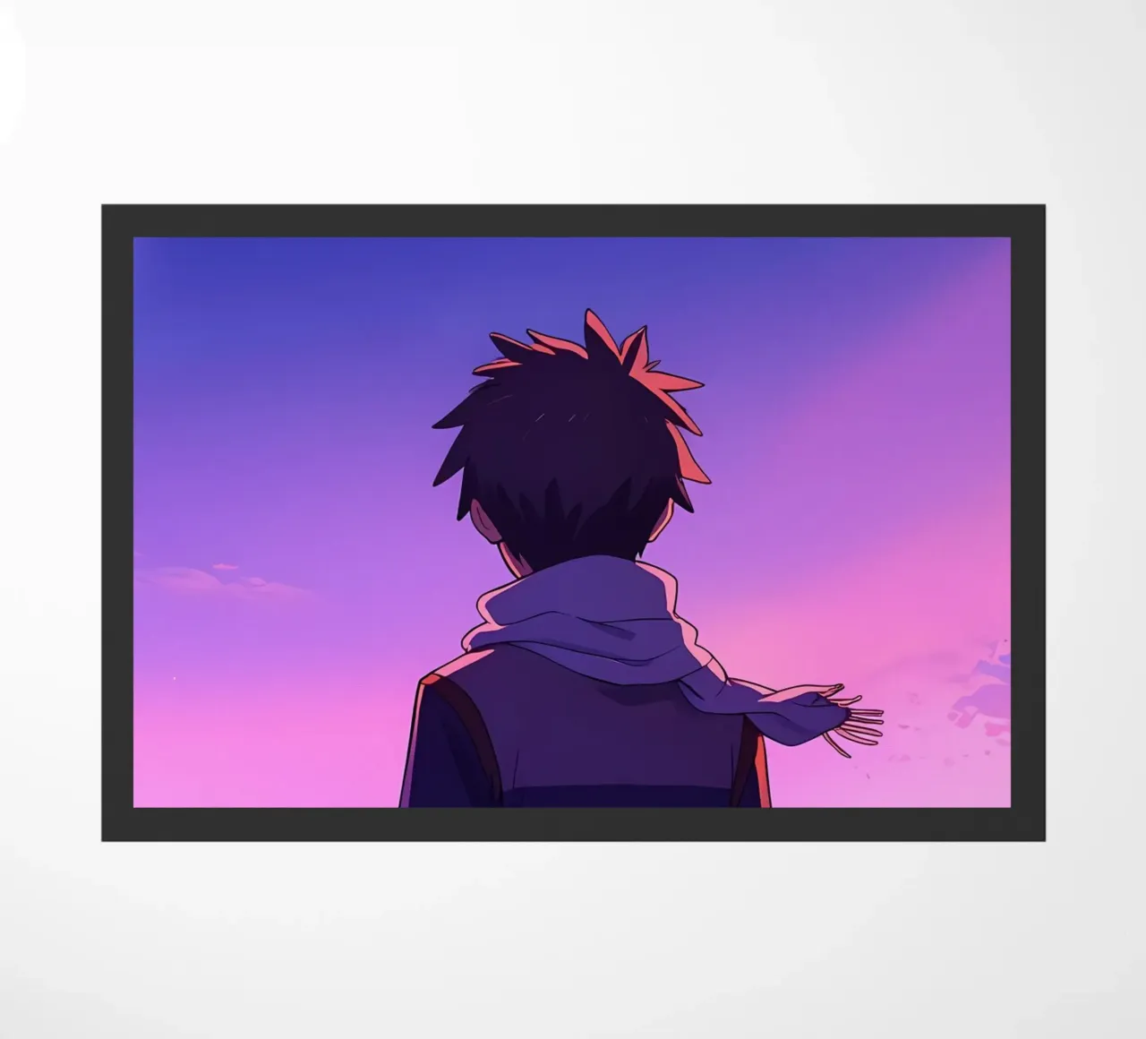Un ragazzo che guarda il tramonto in un campo di erba lunga Lofi Art zerbino da LoFi Gallery