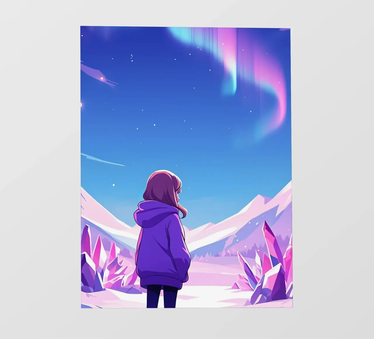Een jongen in kristalland onder Aurora Lofi Art fotobehang van LoFi Gallery