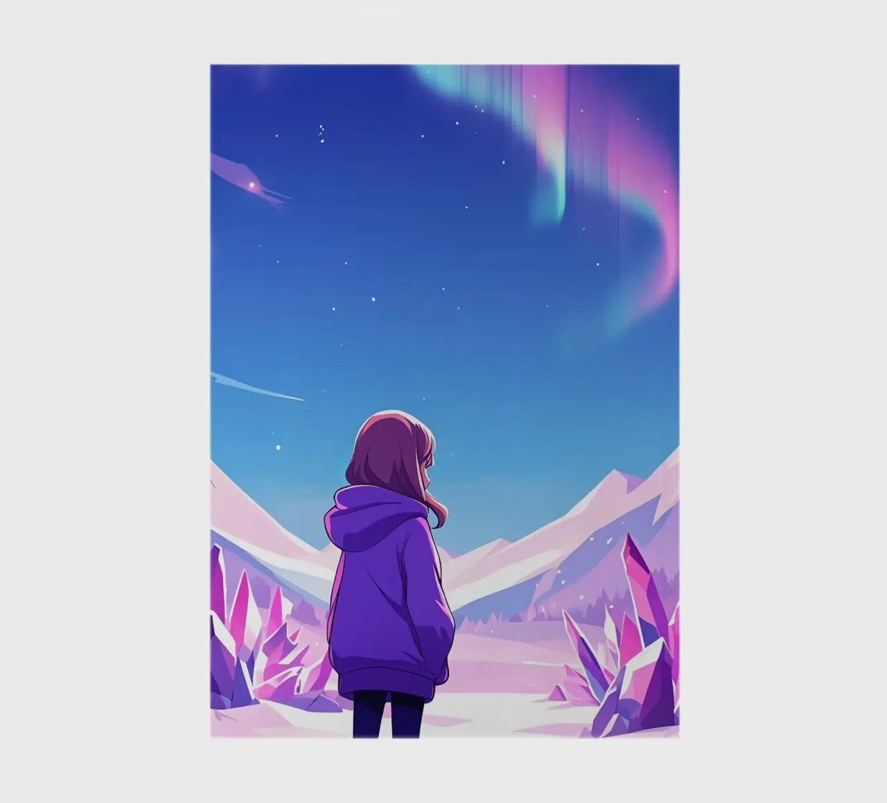 A Boy Standing In Crystal Land Under Aurora Lofi Art notebook by LoFi Gallery