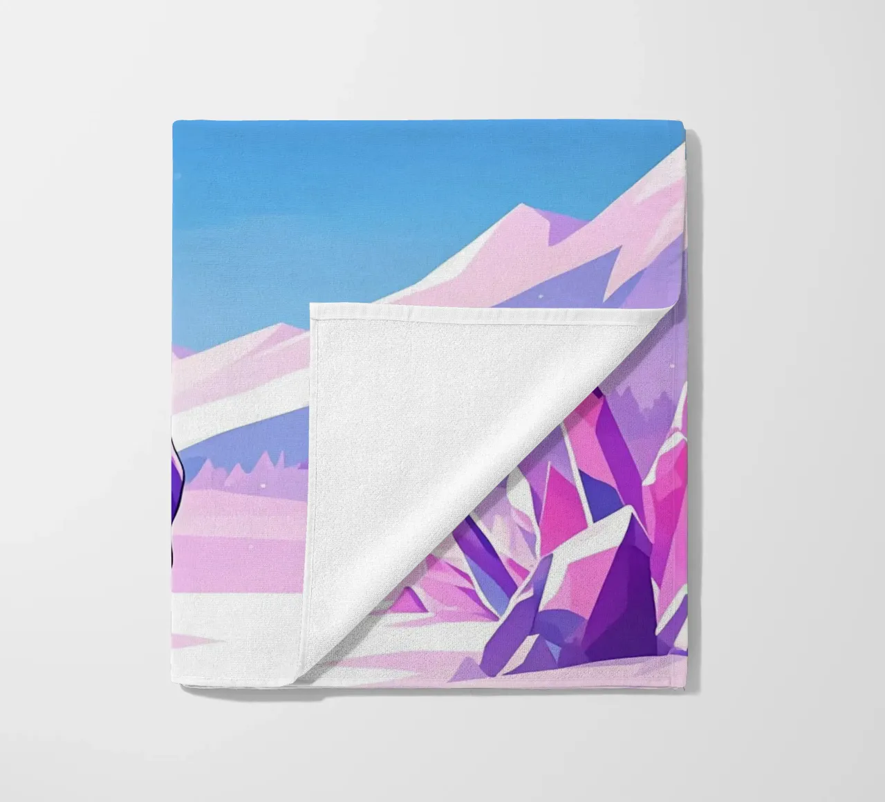 Un ragazzo in piedi nella terra dei cristalli sotto l'Aurora Lofi Art telo mare da LoFi Gallery