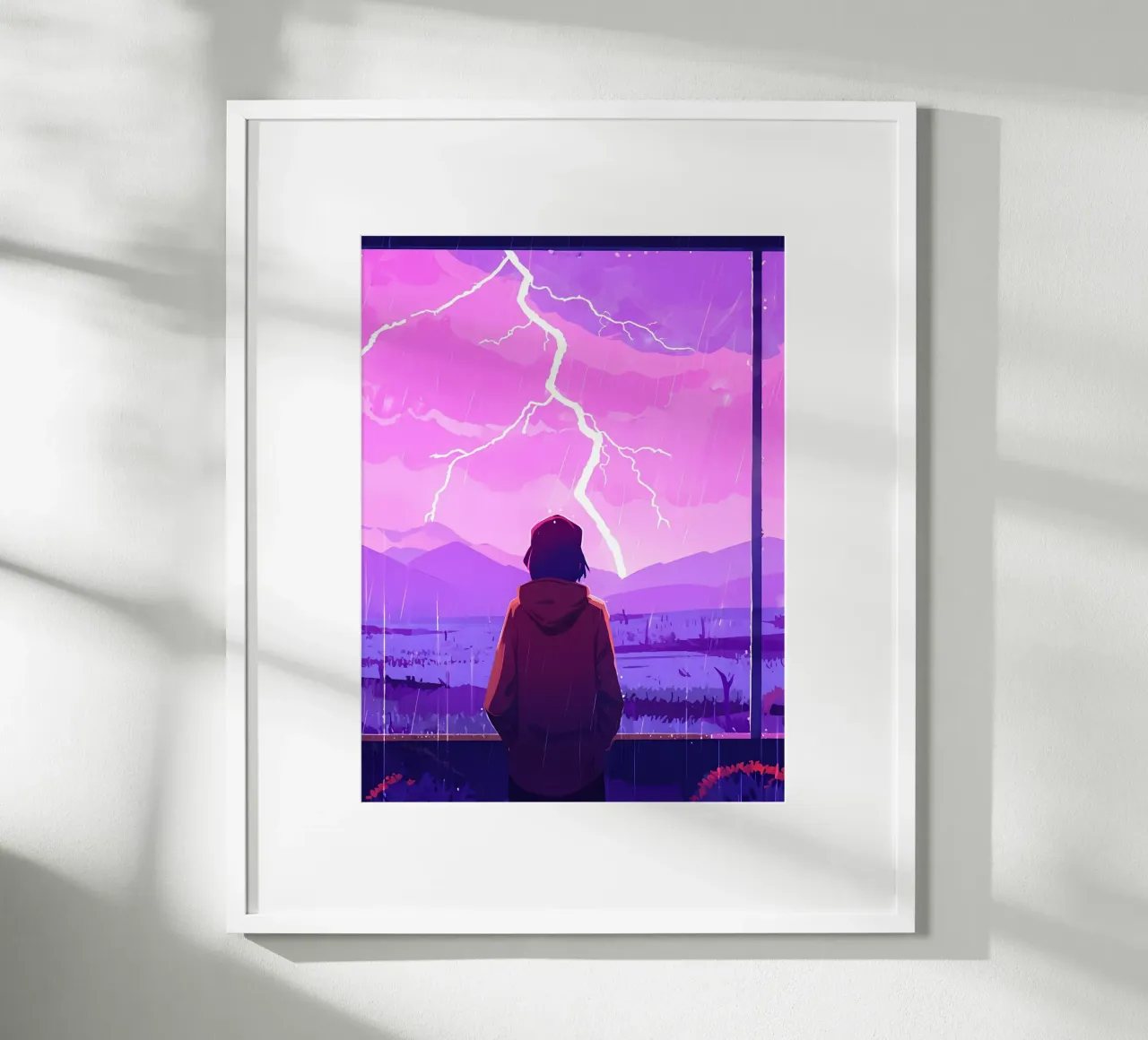A Girl Looking A Lightning Strike From Glass Window Lofi Art hahnemühle by LoFi Gallery