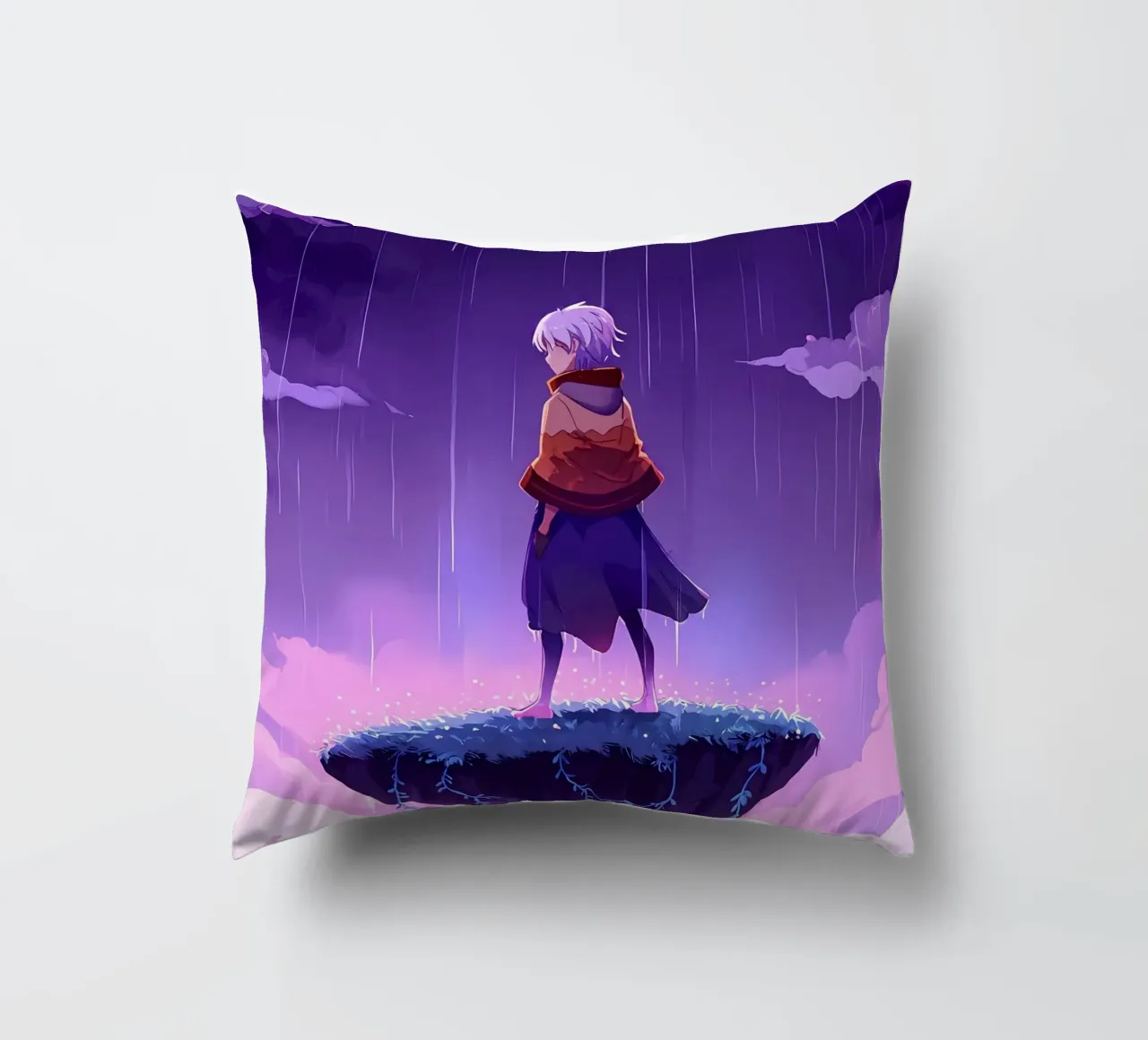 A Girl Standing On A Floating Island In Dreamland Lofi Art decorative cushion by LoFi Gallery