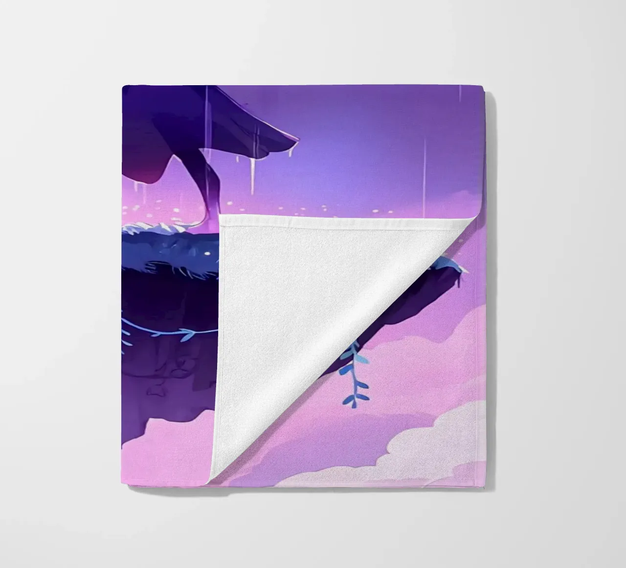 Una ragazza in piedi su un'isola galleggiante nel mondo dei sogni Lofi Art telo mare da LoFi Gallery