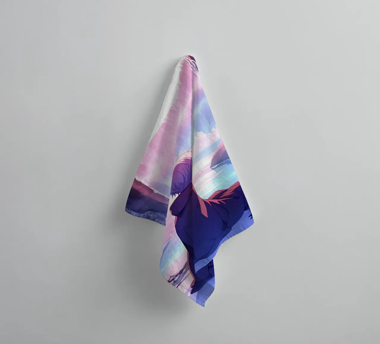 Ein Junge sitzt in der Nähe des Regenbogens Wasserfall Lofi Kunst Handtuch von LoFi Gallery