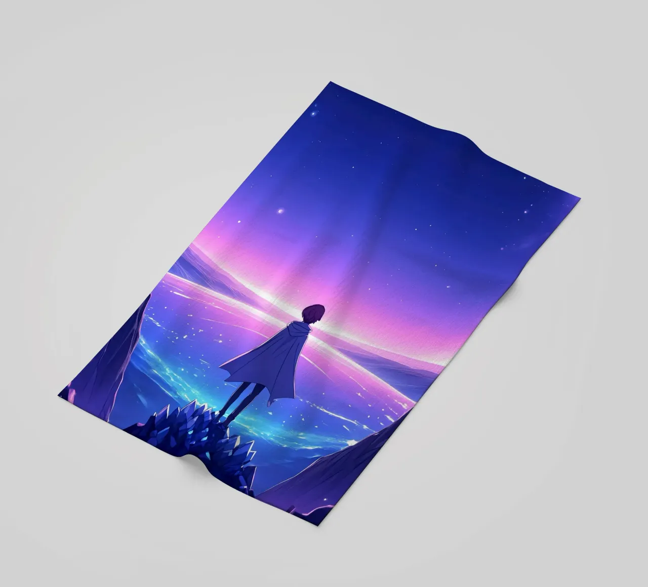 A Person Standing On A Crystal Mountain Lofi Art beach towel by LoFi Gallery