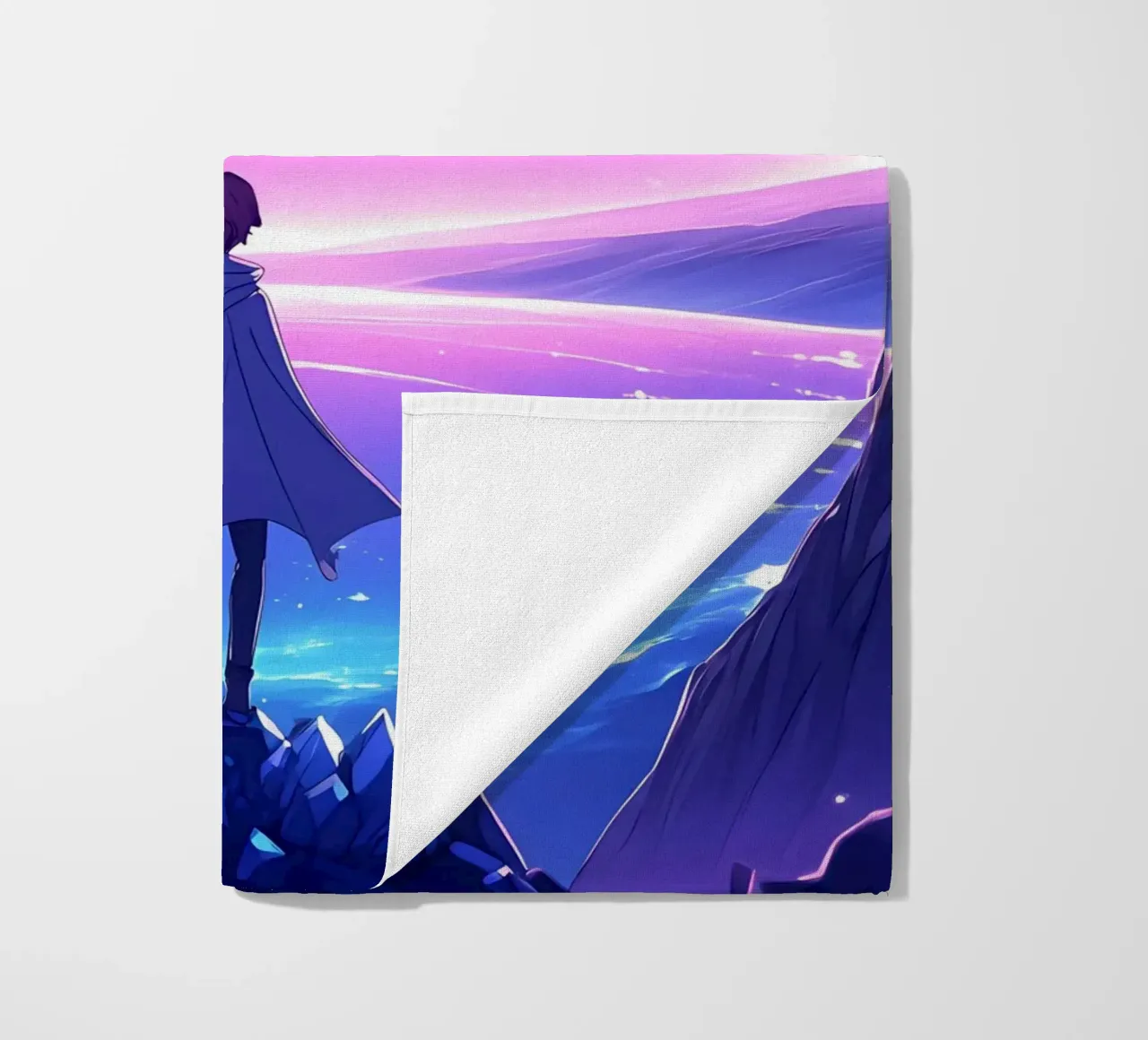 A Person Standing On A Crystal Mountain Lofi Art beach towel by LoFi Gallery