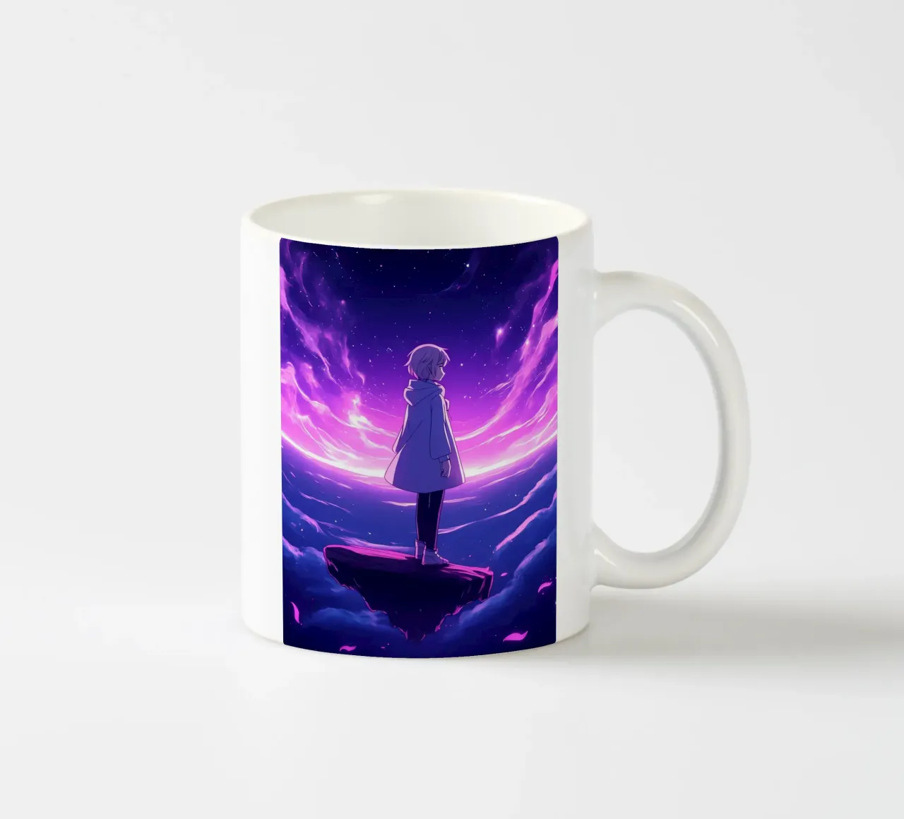 Una ragazza in piedi su un'isola galleggiante nel mondo dei sogni Lofi Art tazza in ceramica da LoFi Gallery